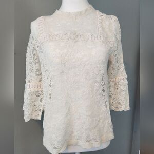 LOFT White Lace Crochet Top. Md. Feminine Boho Cottage Fairy Grandma Whimsy